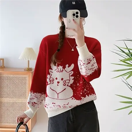 本命年红色半高领加厚女毛衣冬内搭2023年新款爆款宽松针织打底衫图片