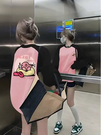 粉色拼接美式卫衣女2023新款爆款秋冬冬oversize上衣设计感小众女商品大图