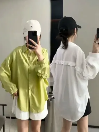 欧货宽松衬衫女时尚洋气小众木耳荷叶边宫廷上衣复古廓形显瘦衬衣商品大图