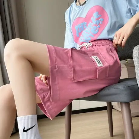 粉色运动阔腿短裤女夏季薄款辣妹休闲高腰显瘦宽松五分裤子ins潮图片