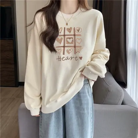 hiphop潮牌无帽加绒加厚卫衣女秋冬季百搭韩版宽松学生上衣外套商品大图