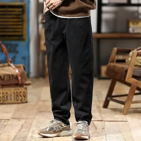 时尚百搭工装裤褪色高密人字斜纹精梳棉舒适潮流宽松直筒工装裤商品大图
