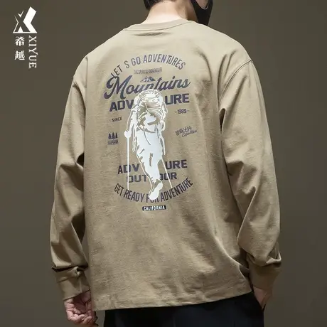 登山背包客长袖体恤男精梳棉重磅卫衣T恤春秋宽松大码内搭打底衫商品大图