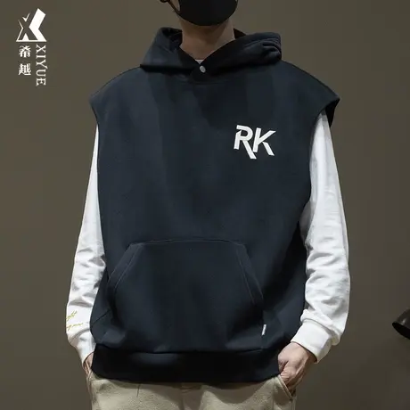 希越奥利绒重磅无袖套头连帽卫衣男士秋冬款宽松大码潮流百搭外套商品大图