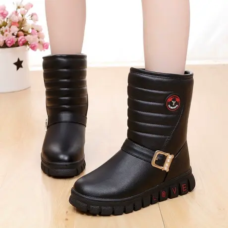 雅森冬季新款雪地靴女中筒防水防滑短靴妈妈保暖棉鞋韩版平底女鞋商品大图