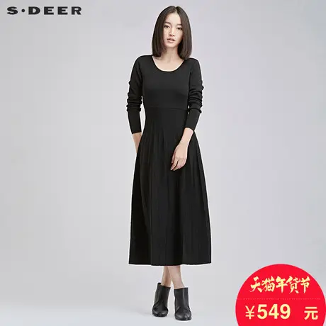 sdeer圣迪奥女装2018冬装 👼肌理解构分割长款针织连衣裙S16483559图片