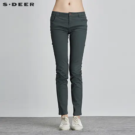 sdeer圣迪奥女装深灰色水洗休闲长裤S16280802商品大图
