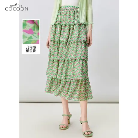missCOCOON高腰碎花半身裙女装2023夏装新款荷叶边a字百搭蛋糕裙图片