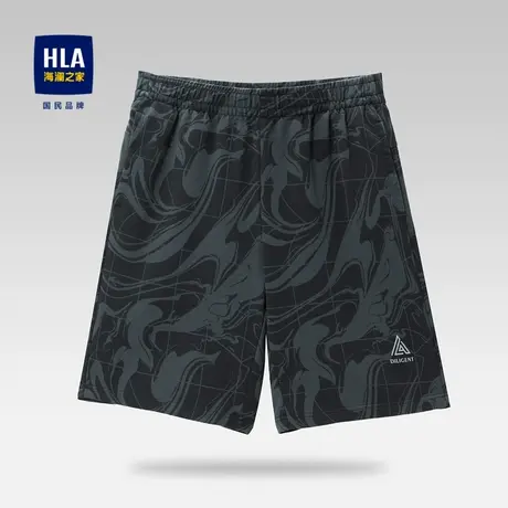 HLA/海澜之家松紧腰休闲中裤时尚满身印花中腰直筒微弹短裤男图片