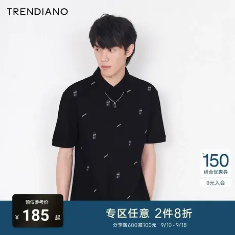 TRENDIANO潮牌2021新款夏季男装翻领上衣蝴蝶刺绣短袖Polo衫男商品大图