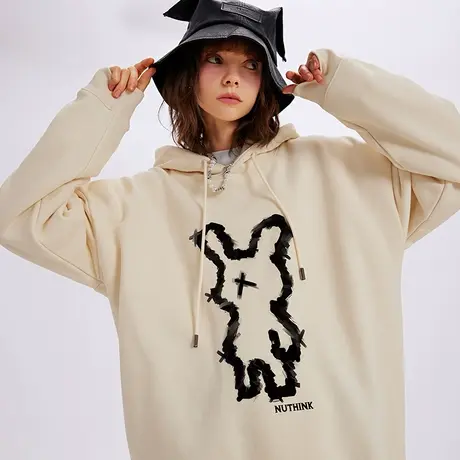 Nuthink欧美潮流可爱风兔子连帽卫衣男春季潮牌ins大码情侣装外套图片