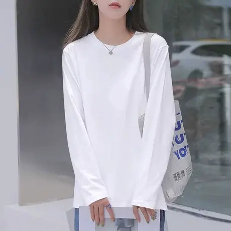 纯色打底衫女内搭卫衣中长款纯棉长袖T恤百搭秋冬季2023年新款春图片