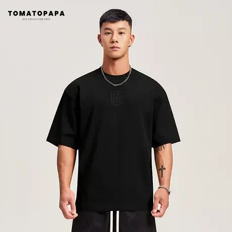TOMATOPAPA原创夏季短袖T恤男潮牌纯色宽松百搭宽松休闲运动半袖商品大图