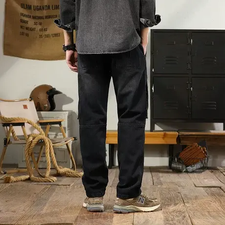 美式高街牛仔裤男款时尚黑色牛仔裤男款百搭男士直筒休闲牛仔裤商品大图