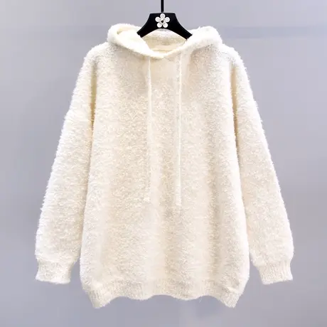 圈圈纱加厚连帽毛衣女冬季2023新款宽松慵懒风外穿套头针织衫上衣商品大图