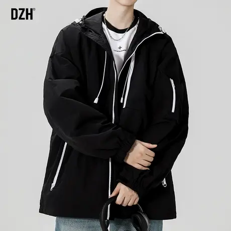 男士连帽夹克男春秋高级感外套2024新款户外运动冲锋衣男款登山服图片