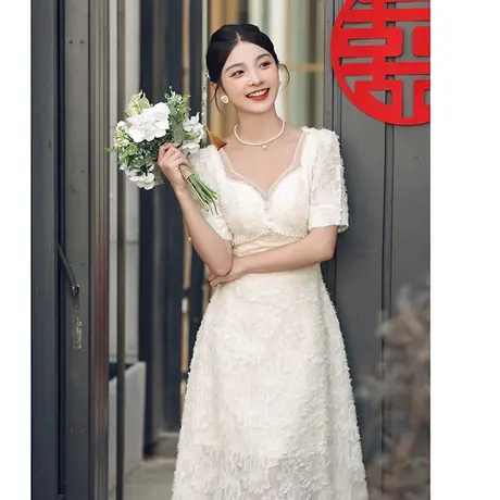 领证登记小礼服订婚连衣裙平时可穿女夏季成人礼法式洋装浅香槟色商品大图