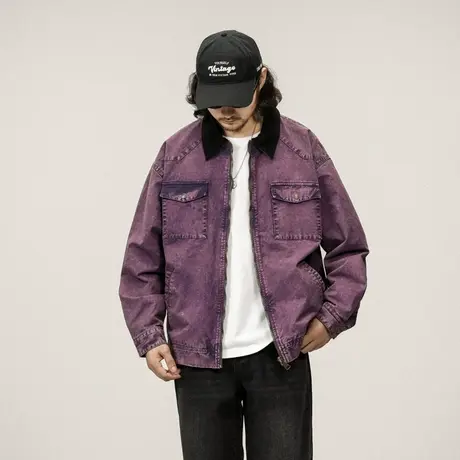 休闲夹克复古微宽版型灯芯绒撞色领秋冬新款本布下摆男外套休闲男图片