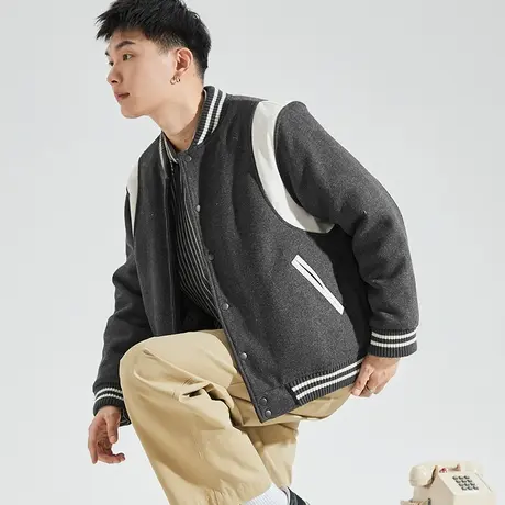 唐狮2023冬季新款棒球服外套休闲美式拼接保暖棒球领男士外套1.12图片