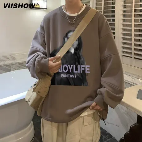 VIISHOW重磅卫衣男春季撞色插肩长袖T恤衫ins潮流圆领套头上衣服商品大图