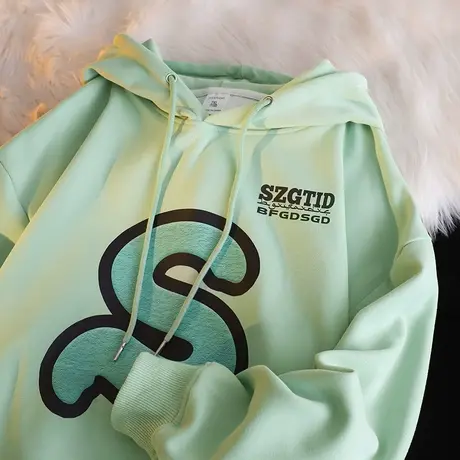 设计感字母银狐绒卫衣女ins潮牌秋冬季加绒加厚宽松大码连帽外套图片