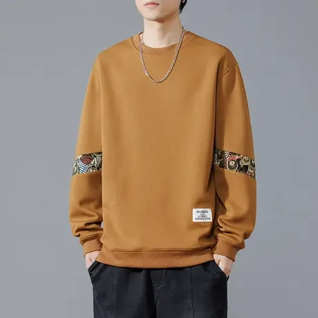 男士圆领卫衣春秋款宽松潮牌百搭男生薄款拼接秋季长袖t恤上衣服商品大图