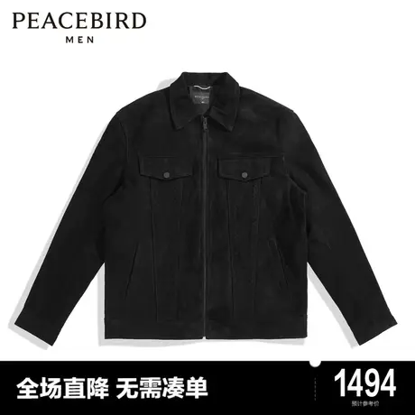 太平鸟男装奥莱 秋冬新款时尚拉链真皮夹克外套图片