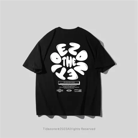 Ohlyah美式圆领短袖t恤男女夏季圆圈字母复古水洗潮牌打底衫体恤图片