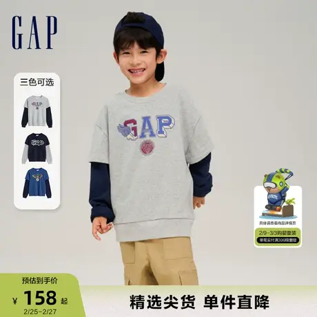Gap男童春秋LOGO法式圈织软卫衣儿童装假两件休闲运动上衣785333商品大图