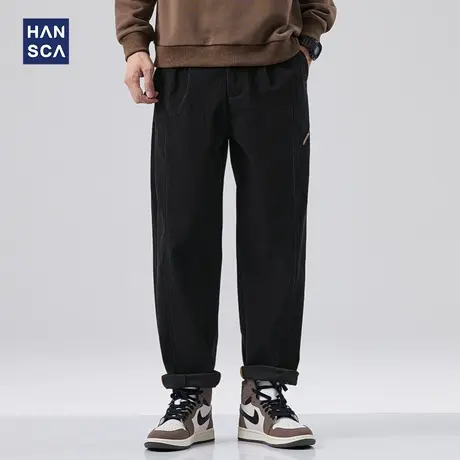 hansca灯芯绒直筒休闲裤男2023秋季新款潮牌百搭宽松大码锥形长裤商品大图