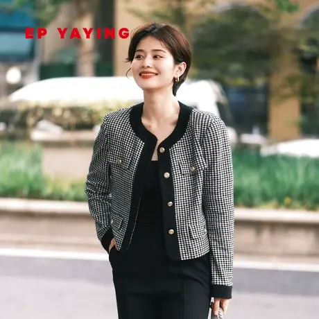 EP YAYING雅莹女装 小香风千鸟格针织羊毛外套 2023秋冬新款1232A商品大图