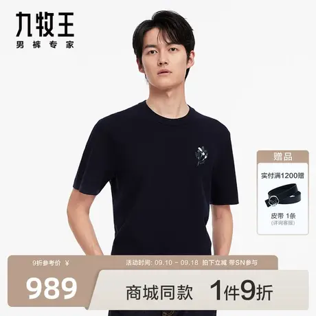 [商场同款]九牧王男装HT2C40119短袖T恤23秋纯羊毛时尚圆领上衣图片