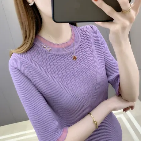 t恤女短袖2023年新款ins夏季打底衫薄款内搭上衣女冰丝针织衫短款商品大图