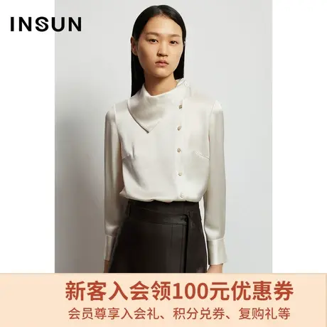 恩裳商场同款春季经典个性领型时尚感简约大气醋酸衬衫上衣女图片