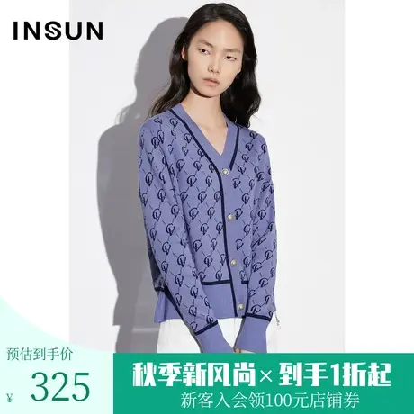 恩裳COVER2023春款新款复古老花经典驼色字母闪烁金葱V领针织开衫图片