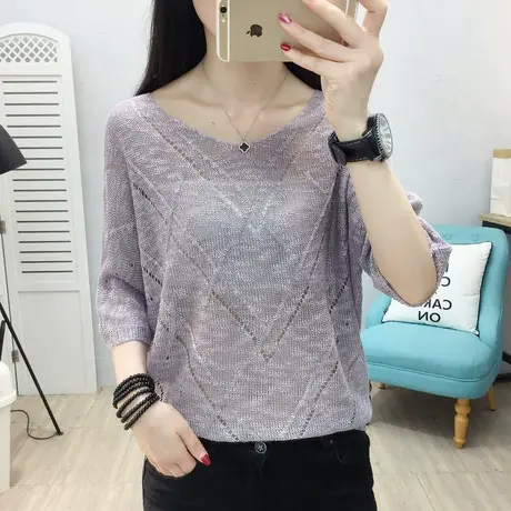 2020新款夏季套头镂空宽松罩衫洞洞上衣韩版蝙蝠衫薄款针织衫女商品大图