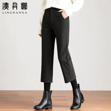 加厚呢子裤子女秋冬高腰阔腿裤八分裤女裤宽松直筒裤小个子毛呢裤商品大图