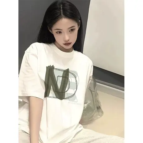 纯棉重磅设计感短袖t恤女2023新款夏季小众宽松oversize上衣体恤商品大图