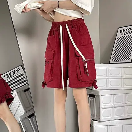 工装短裤女夏季2023新款薄款宽松美式复古高街五分运动裤子阔腿裤图片