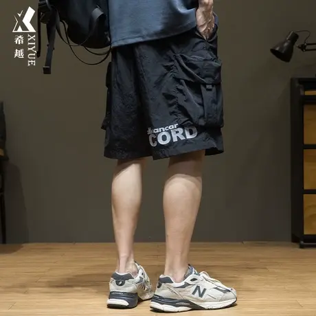 夏季新款宽松直筒五分裤男ins港风休闲潮流字母印花宽松大码短裤商品大图