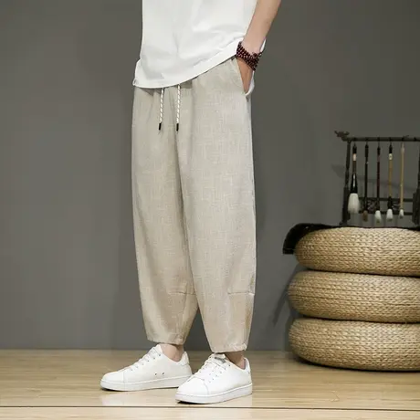 冰丝九分裤男中国风大码男裤小脚灯笼裤夏季薄款宽松哈伦萝卜裤子商品大图