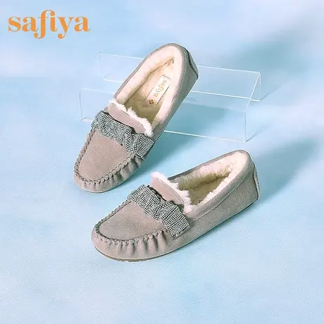 Safiya/索菲娅毛毛鞋女外穿秋冬一脚蹬懒人鞋豆豆鞋加绒棉鞋保暖商品大图