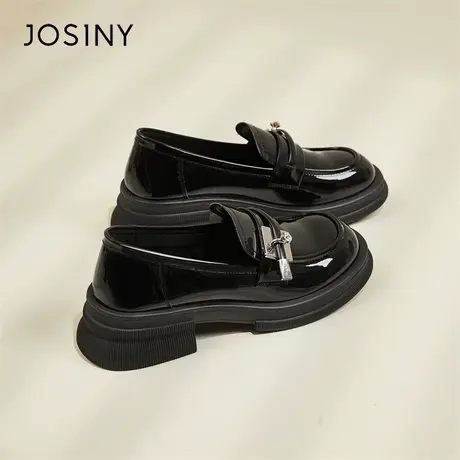 Josiny/卓诗尼厚底乐福鞋女2024新款春季爆款黑色漆皮松糕单鞋女商品大图
