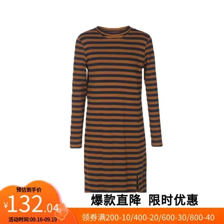 【艾格】性感修身显瘦连衣裙女2023春季新款圆领修身条纹中长款图片