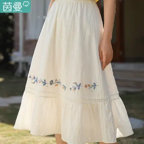 茵曼特价清仓白色半身裙女纯棉裙子女中长裙夏季伞裙小个子半裙图片