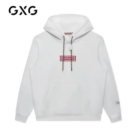 GXG男装 秋季白色时尚潮流休闲连帽卫衣简约上衣GC131518L商品大图