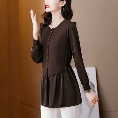 假两件大码女装衬衫2023秋季新款妈妈装宽松显瘦设计感减龄小衫女商品大图