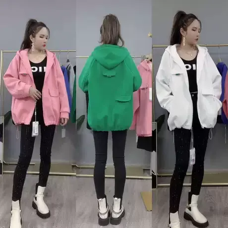 春秋卫衣外套女拉链2023新款休闲运动开衫口袋韩版宽松ins潮上衣商品大图