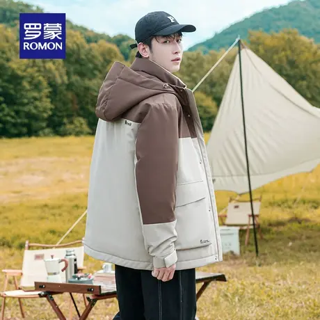 【鹅绒】罗蒙加厚羽绒服男2023年冬季新款户外工装撞色保暖外套潮图片