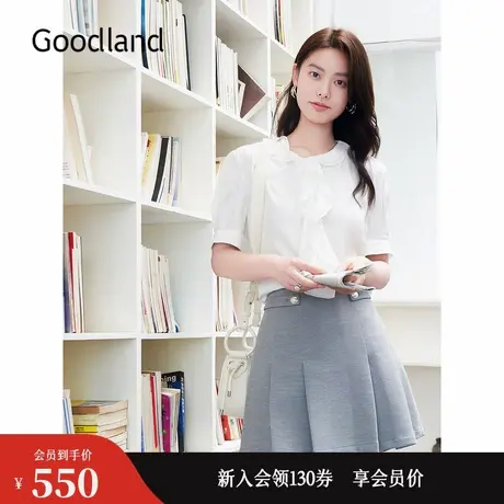 Goodland美地女装秋季法式优雅荷叶边拼接衬衫上衣商品大图